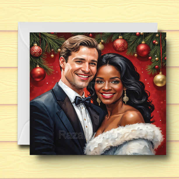 Interracial Couple J Christmas Card